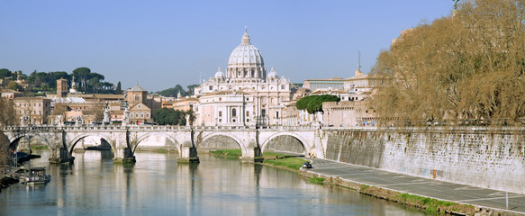 Fiume Tevere, Ponte Sant' Angelo, Roma - obrazy, fototapety, plakaty