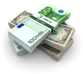 Stack of $100 and 100&euro; bills