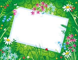 Spring or summer floral background with blank gift card 