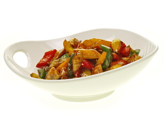 pfannengerührtes hühnchen paprika mit süß scharf soße 