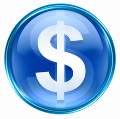 dollar icon blue, isolated on white background.