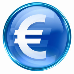 Euro icon blue, isolated on white background.