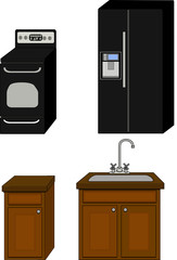 Four standard kitchen appliances and fixtures
