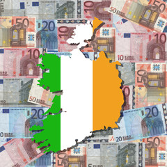 Map and flag of Ireland with euros