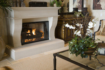 Luxury home fireplace.