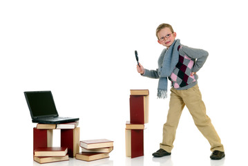 Eight year young boy studying