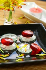 Still life with candle and color of glass decoration