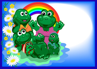 Happy family of frogs