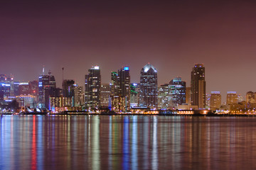 reflection of San Diego skyline