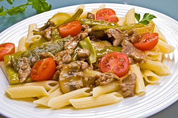 Pasta with meat and vegetables