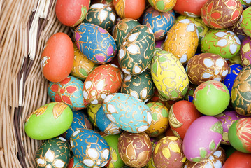 Easter eggs in a wicker basket