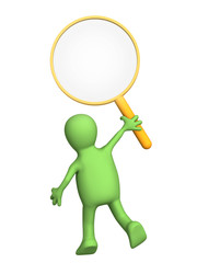 3d puppet, holding the big magnifier 