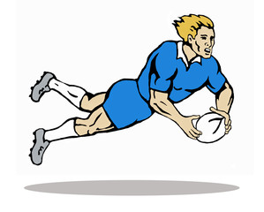 Fototapeta na wymiar Rugby player dive pass