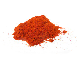 Paprika hot peppers grinded isolated on white background	