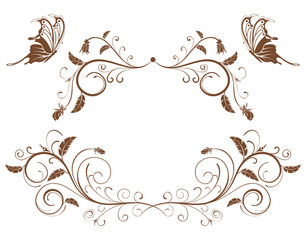Collect flower border with butterfly, element for design, vector