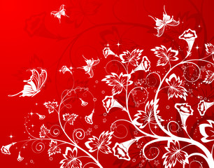 Abstract flower background with butterfly, design, vector