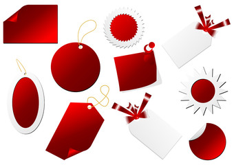 Promo tags with different shapes over white background