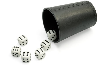 Dice six in the form of the question mark and glass