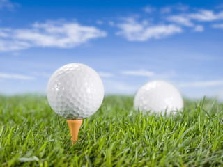Golfball on the grass.