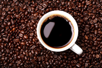 cup of coffee and coffee beans