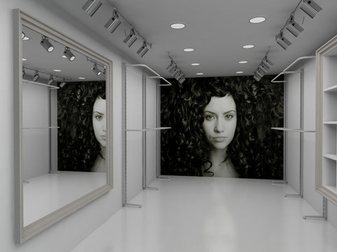 3D render modern interior of shop