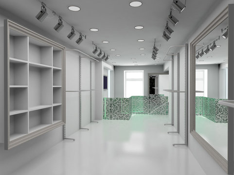 3D render modern interior of shop