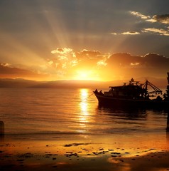beautiful sunset on  the  beach  