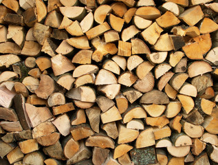 Stack of cut logs used for fire wood.