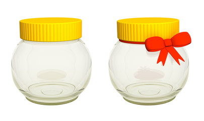 Two empty 3d glass banks, closed by yellow covers