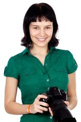 Woman holding a photo camera