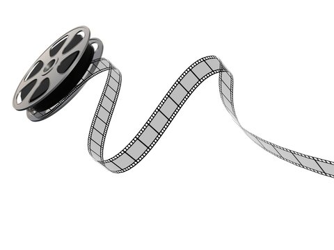 Film reel and strip on a white background