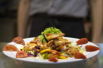 Chef with healthy food closeup