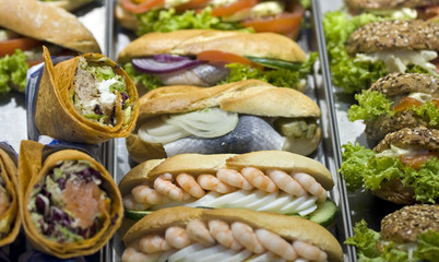 Sandwich and baguettes on display