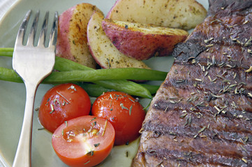 Steak with Potatoes, Tomatoes, and Beans
