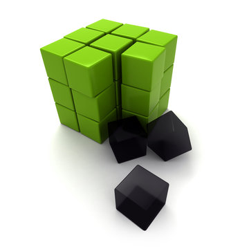 green and black cubes forming a big cube
