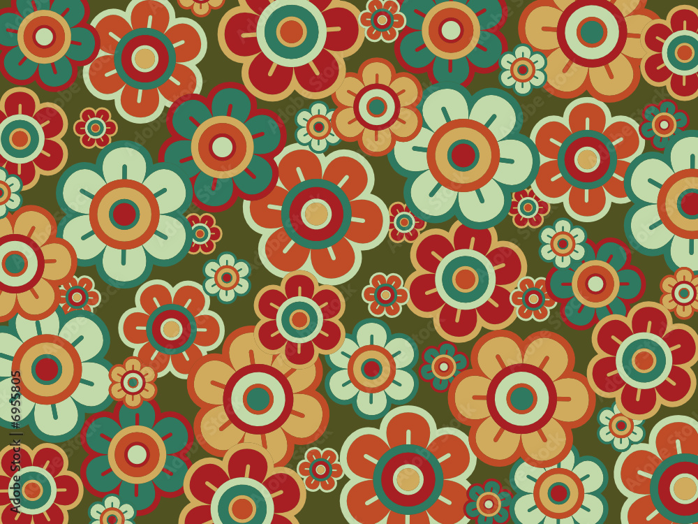 Wall mural retro pop red green daisies (vector)