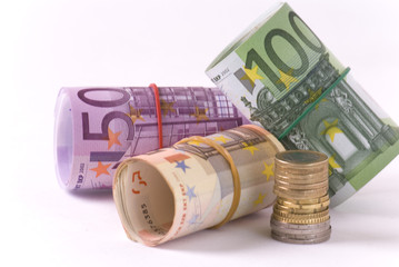 Paper money and coins.