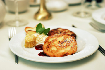 Restaurant dish with pancakes