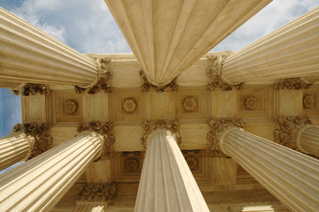 View of ceiling of portico of United States Supreme Court 