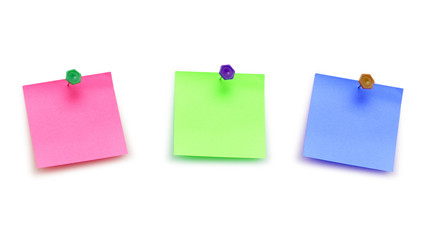 Three post it notes isolated on white