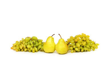 Grapes and pears isolated on the white background