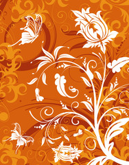 Abstract flower background with butterfly, vector illustration