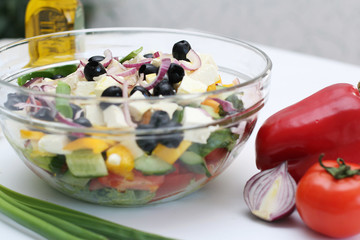Multi-coloured vegetables for salad