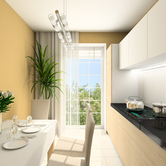 3D render modern interior of kitchen