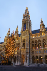 City hall of Vienna with Christmas tree in front