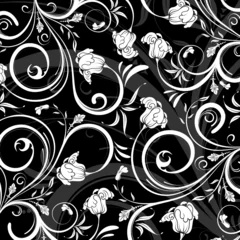 Papier Peint photo Lavable Fleurs noir et blanc Motif de fleurs abstraites, élément de conception, illustration vectorielle