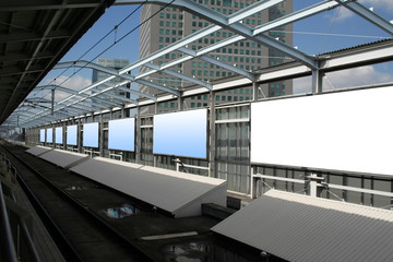 Blank billboards in a metro station