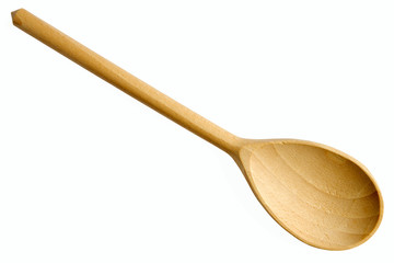 New wooden spoon isolated on a white background.