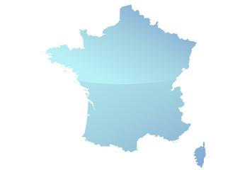 Fototapeta premium Carte de la France détaillée bleu (reflet)