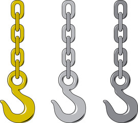 Vector illustration of three different chain and hook